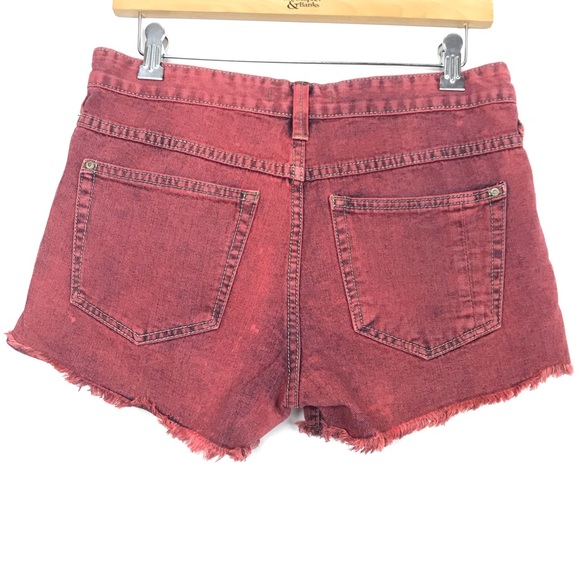 Free People Red Stonewashed Distressed Denim Short - Picture 4 of 5